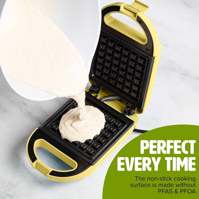 Tasty Mini Nonstick Waffle Maker, Perfect for Individual Waffles, Hash Browns, Brownies and more, Quick Results, Easy Clean Up, 600W, Yellow - Image 4